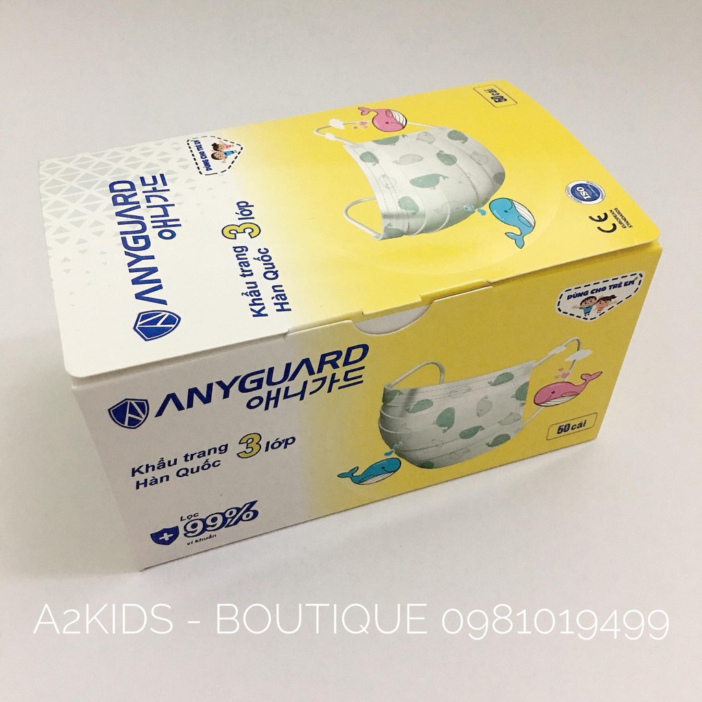 [Hàng sẵn, NEW VERSION] Khẩu trang cho bé Anyguard túi 10 cái và hộp 50 cái