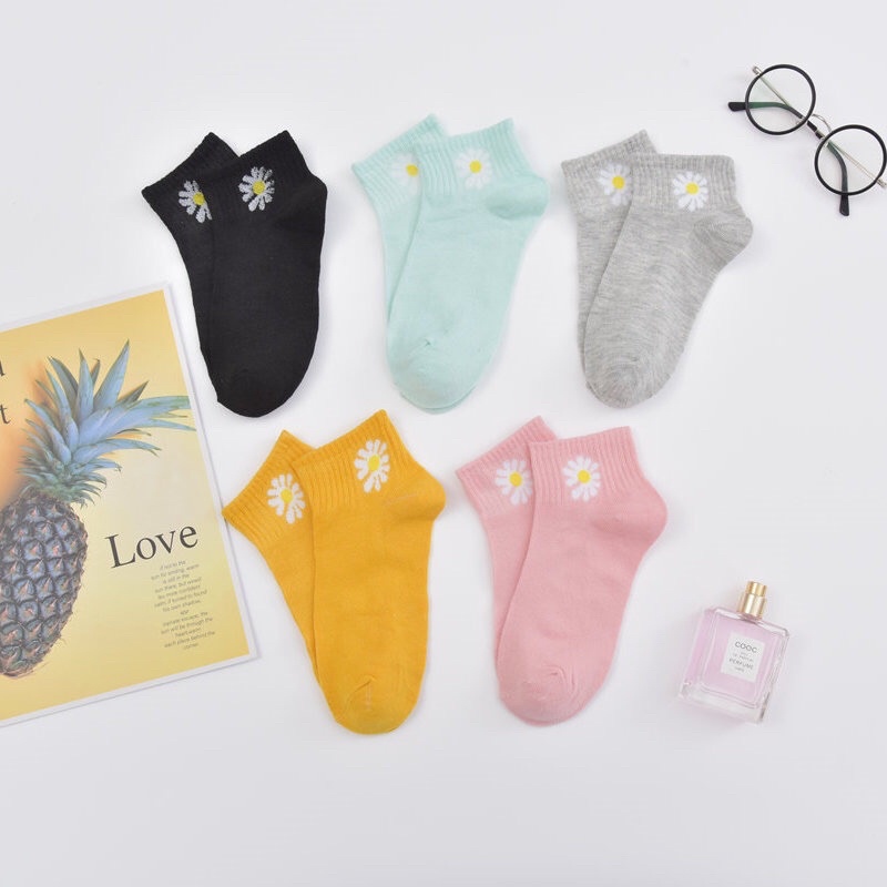Tất Hoa Cúc Nữ Cổ Ngắn Cotton Mềm Mại Phong Cách Hàn Quốc T06