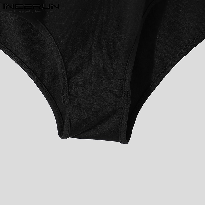 Áo liền quần INCERUN dành cho nam thiết kế tay ngắn cắt lỗ quyến rũ thời trang màu đen