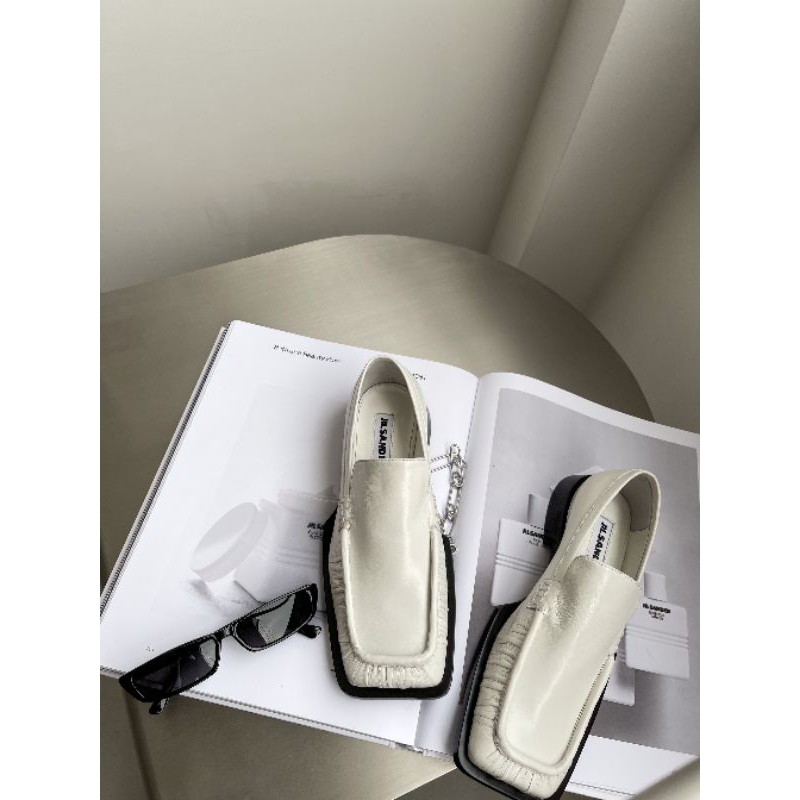 Giày lười loafer nữ da thật mũi vuông gót 3cm Jil sander