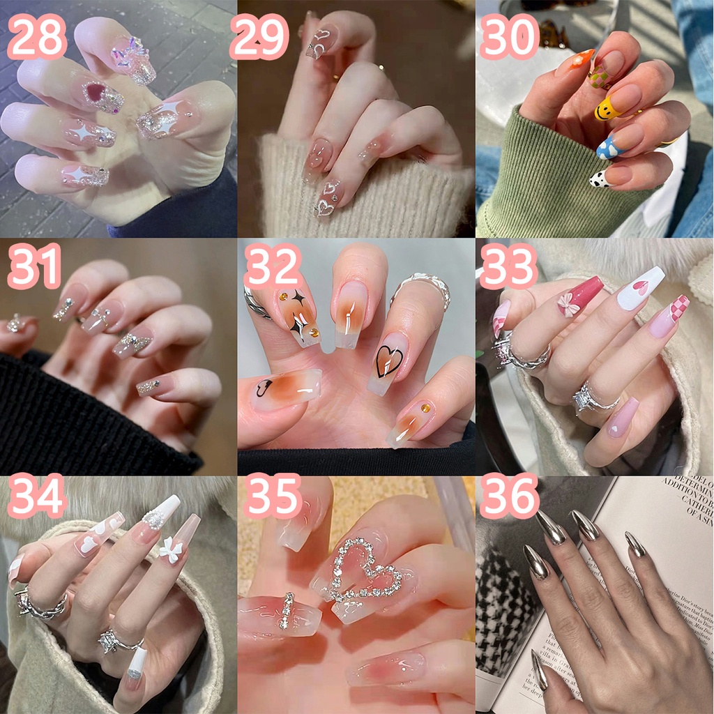 Bộ 24 móng giả dài nhiều mẫu tùy chọn kèm keo mẫu mới về