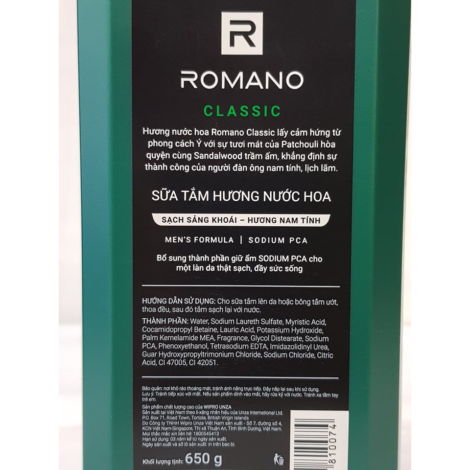 Sữa Tắm Dầu Gội Romano Classic 650g