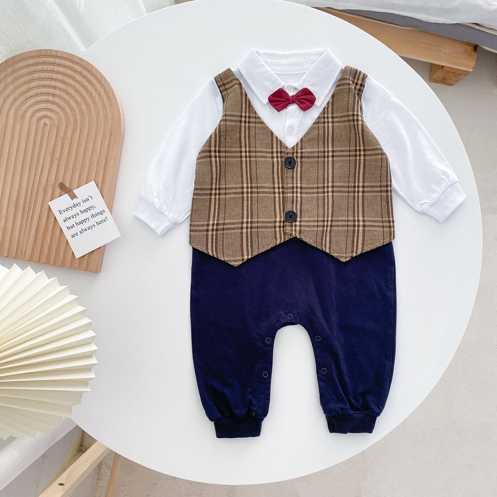 Sanlutoz Áo Liền Quần Dài Tay Họa Tiết Caro Thời Trang Cho Bé Trai