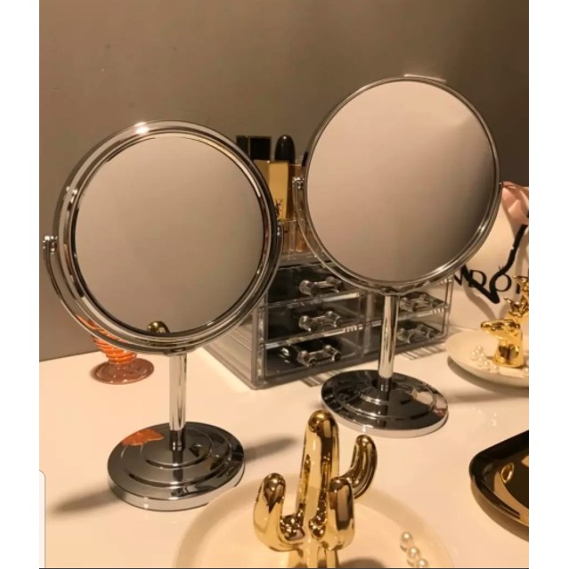 Gương trang điểm bằng đồng cỡ lớn 38cm - Gương để bàn 2 mặt xoay 360 độ zoom x2. | BigBuy360 - bigbuy360.vn