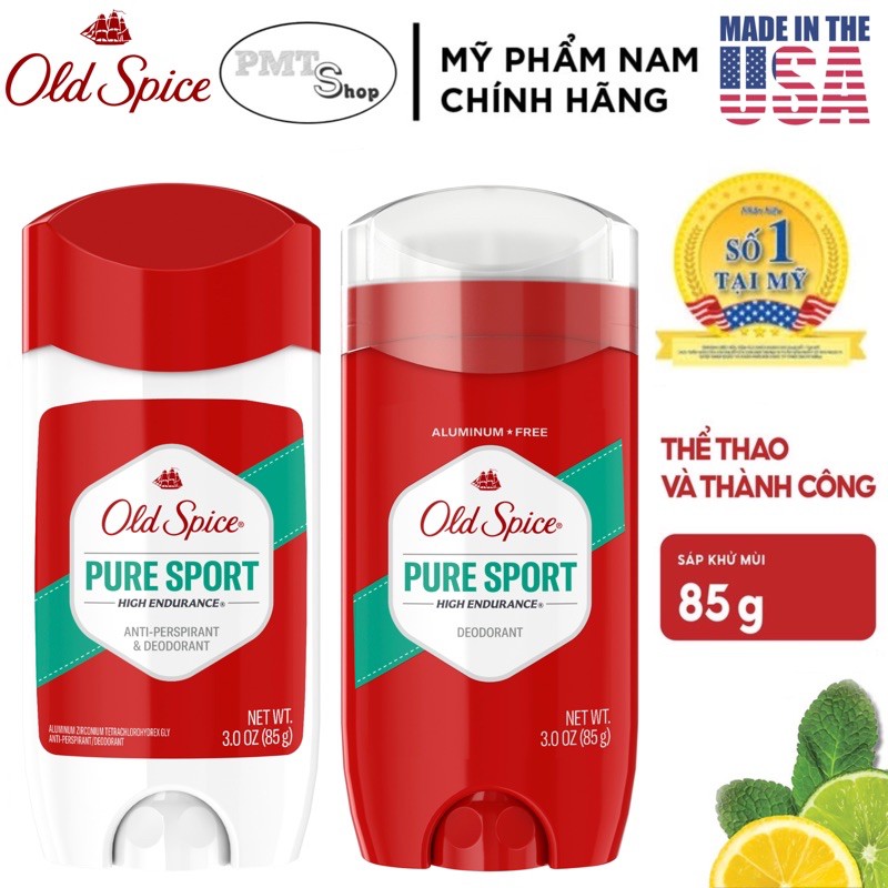 [USA] Lăn sáp khử mùi nam Old Spice Pure Sport 85g Deodorant Đỏ |  Antiperspirant Trắng - Mỹ