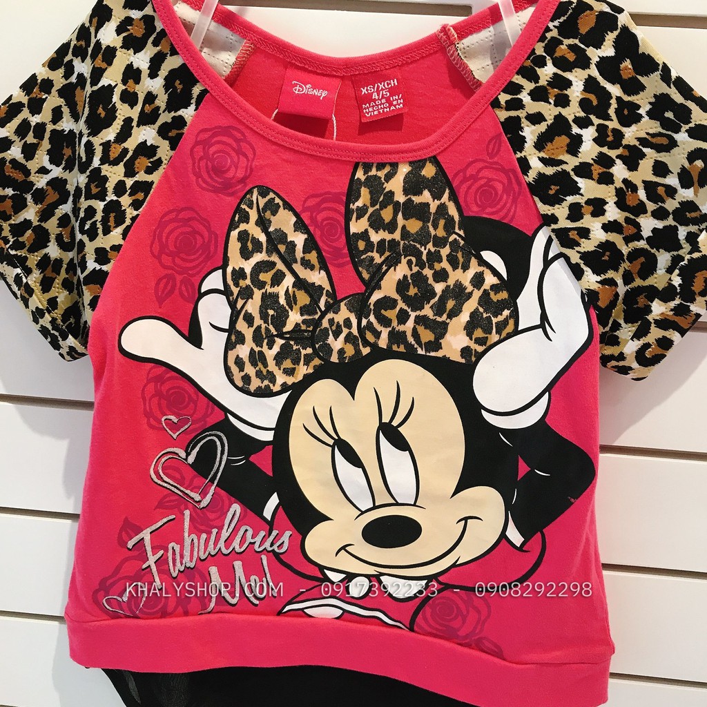 Áo thun tay ngắn trẻ em hình chuột Minnie Mouse beo màu hồng size XS cho bé gái 4,5 tuổi - ATNMINHD