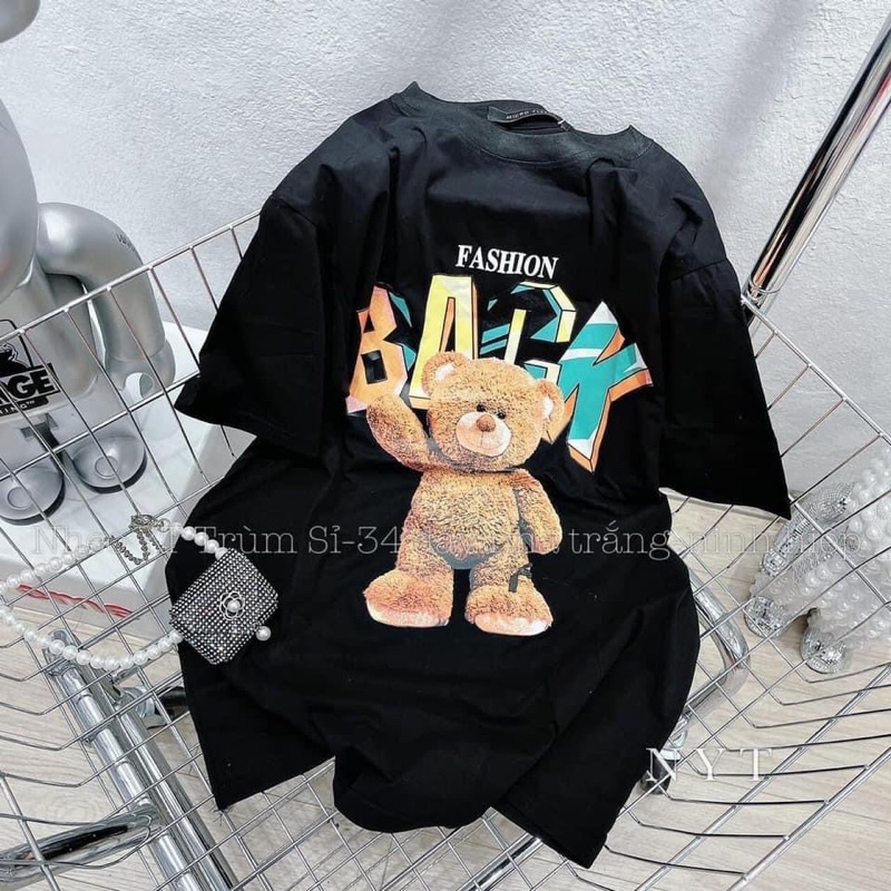Áo Thun Nữ Gấu Back Form Rộng, Áo Phông Tay Lỡ 2 Màu Chất Đẹp Freesz