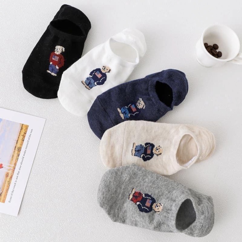 Tất lười gấu WHOAU🍀FREESHIP🍀Tất vớ nam nữ chất cotton mix màu thấm hút chống hôi chân