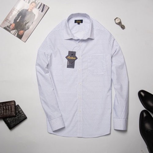 Áo Sơ Mi Nam Công Sở Trung Niên Thương Hiệu Anton Dài Tay Trắng Họa Tiết Chấm Bi Vải Cotton Co Giãn, Thấm Hút - Y302