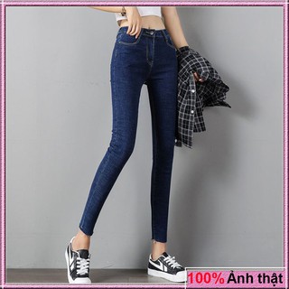 Quần jean nữ lưng cao VNXK trơn lai tua siêu co giãn tôn dáng