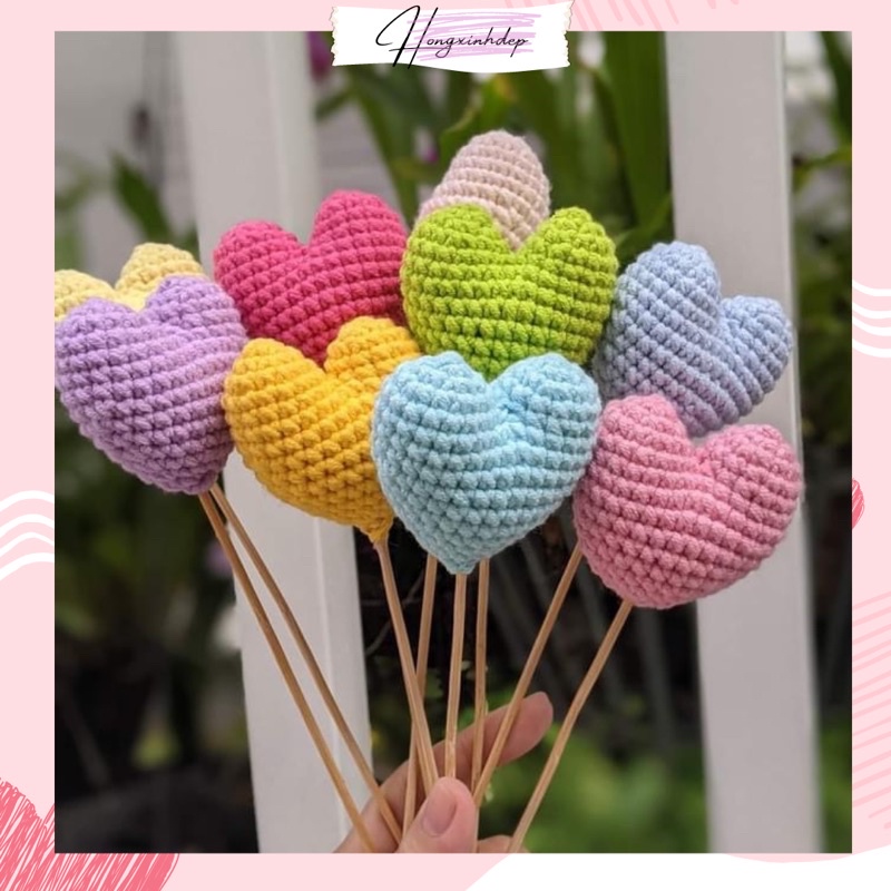 Hoa trái tim bằng len tặng người thân, người yêu, bạn bè - Hoa trái tim, hoa len trang trí, decor nhà cửa
