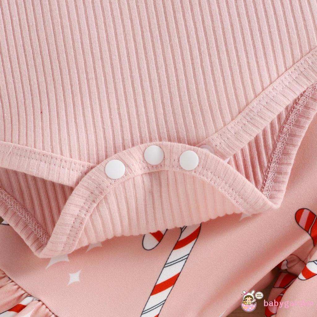 Set Đồ Mùa Thu 2 Món Gồm Áo Liền Quần Tay Xòe Có Diềm Xếp Nếp + Quần Dài In Họa Tiết Cho Bé Gái 0-24 Tháng Tuổi