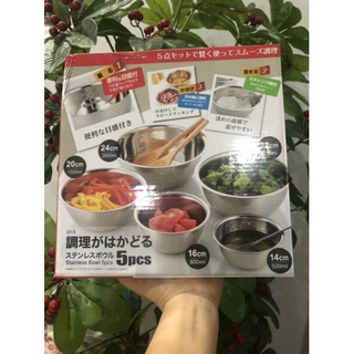 Bộ 5 tô inox, âu trộn, bát trộn  có vạch chia xuất Nhật
