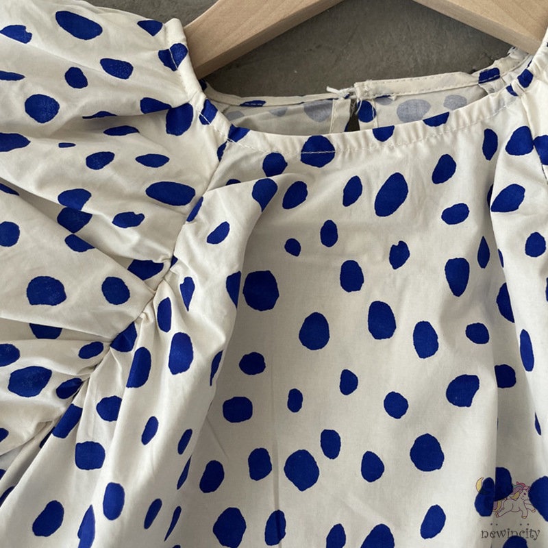 Đầm Công Chúa Tay Ngắn Phồng Họa Tiết Chấm Bi Dễ Thương Thời Trang Mùa Hè Phong Cách Hàn Quốc Dành Cho Bé Gái