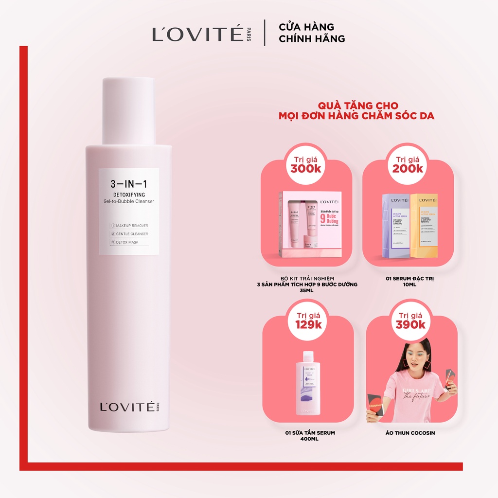 Gel Rửa Mặt Lovite Thải Độc 3-in-1 Detoxifying Gel-to-Bubble Cleanser 100ml