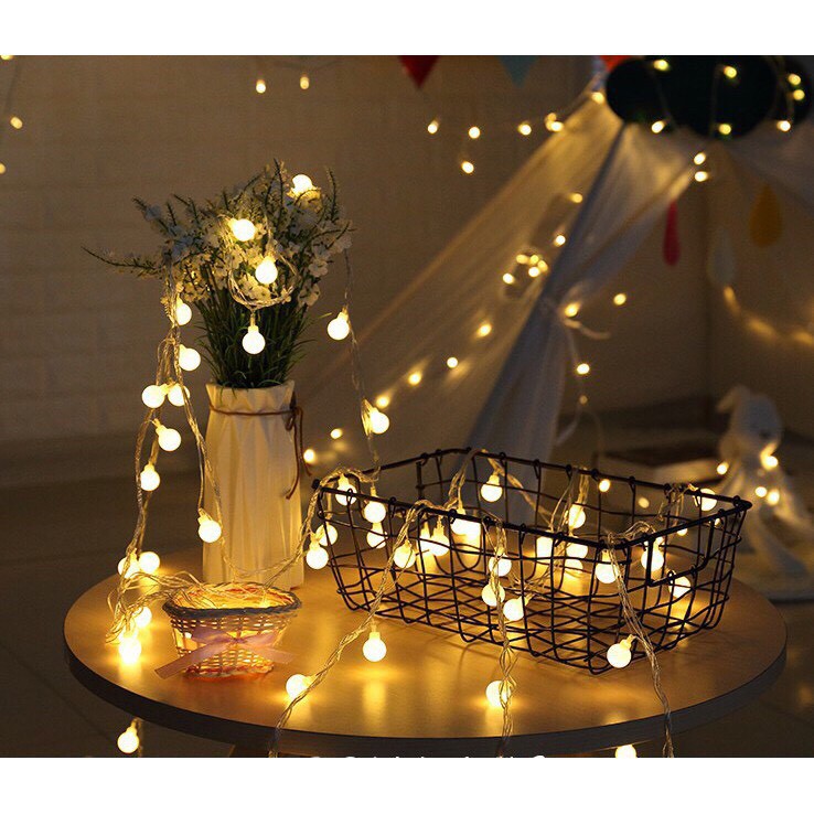 (Chọn Màu) Đèn Led Xài Pin- 2 Kiều Đèn Đứng Yên Và Chớp Nháy- 6M 40 Bóng Đèn Cherry Ball  Decor Trang Trí Tiệc