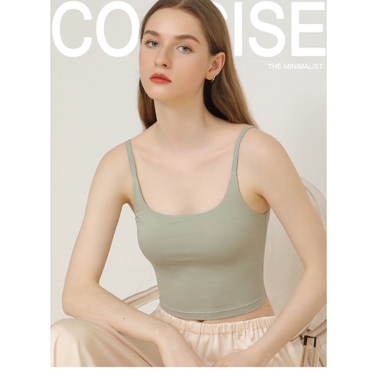Áo croptop 2 dây cao cấp canvaus điều chỉnh quai có mút bra liền