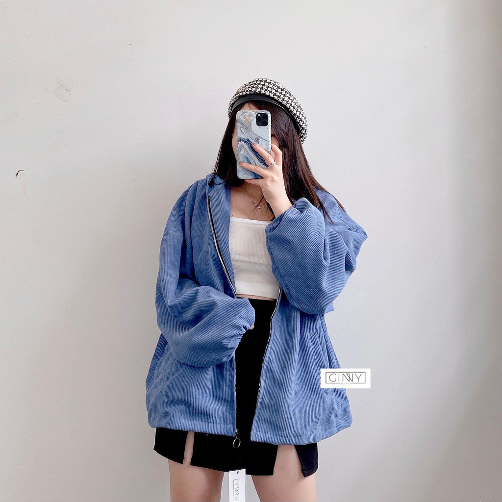 Áo Khoác Nhung Tăm ULZZANG 2 Lớp | Áo Khoác Nữ Đẹp Quảng Châu | Form Rộng Freesize