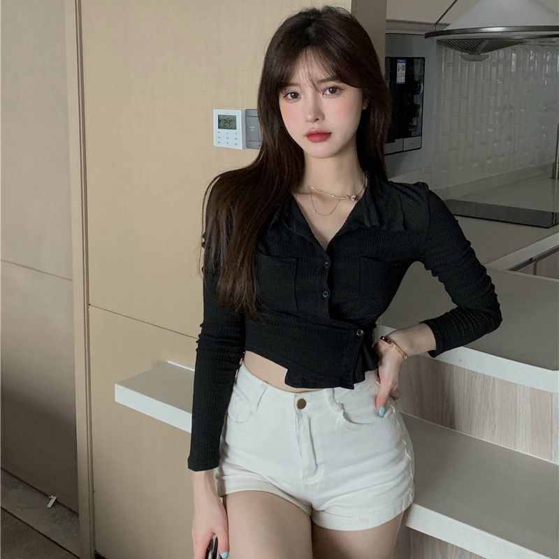 Áo Sơ Mi Tay Dài Dáng Ngắn Có Nhiều Hàng Nút Cài Phong Cách Phương Tây Mới 2022 Dành Cho Bạn Nữ