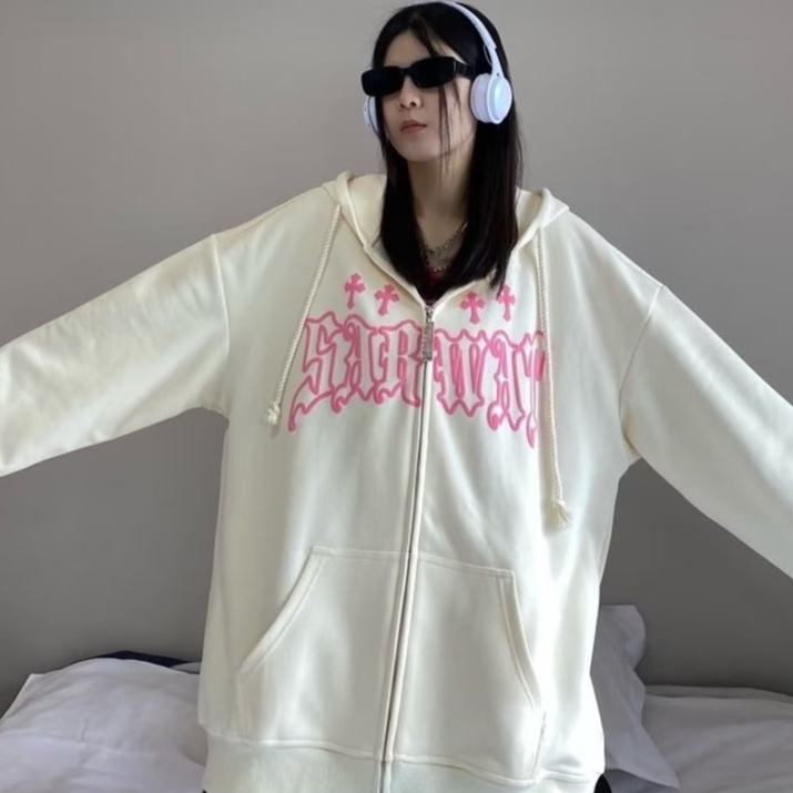 Áo hoodienữ Phong Cách áo khoác hoodie retro Mỹ Nam Nữ trơn In ấn áo hoodie unisex form rộng