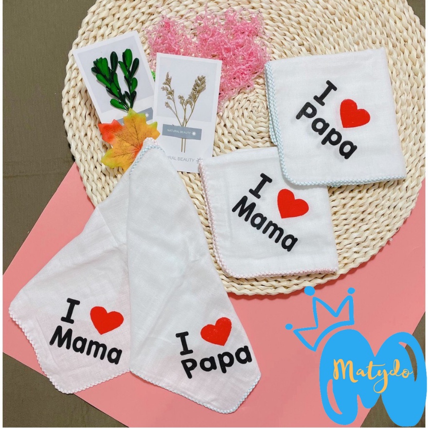 Khăn xô sữa cho bé set 2 chiếc cao cấp mềm mại thấm sữa rửa mặt lau mũi hình in mama papa
