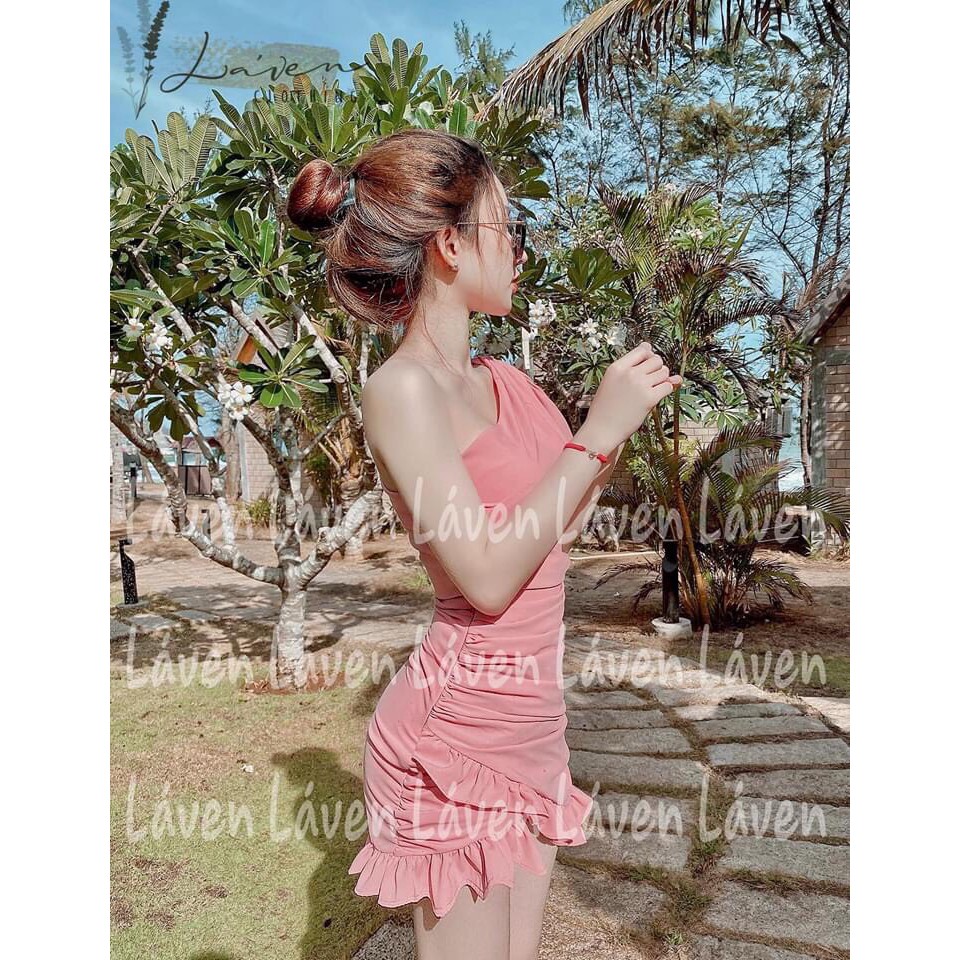 Váy Lệch Vai Nhún Bèo Thời Trang Nữ (kèm mút) | BigBuy360 - bigbuy360.vn