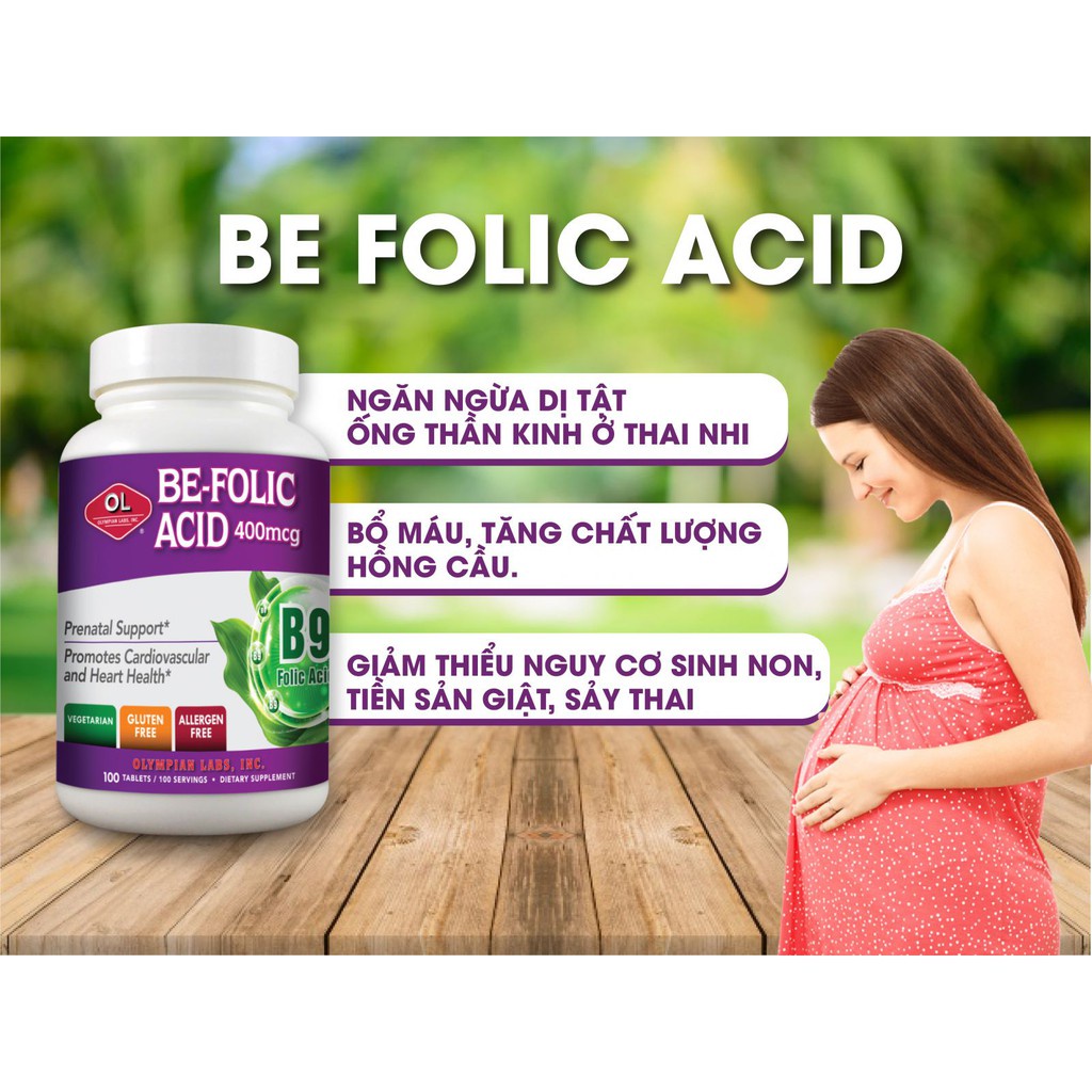 Axit Folic Cho Bà Bầu Be Folic Acid Olympian Labs - Bổ Máu, Phòng Ngừa Dị Tật Ống Thần Kinh Thai Nhi