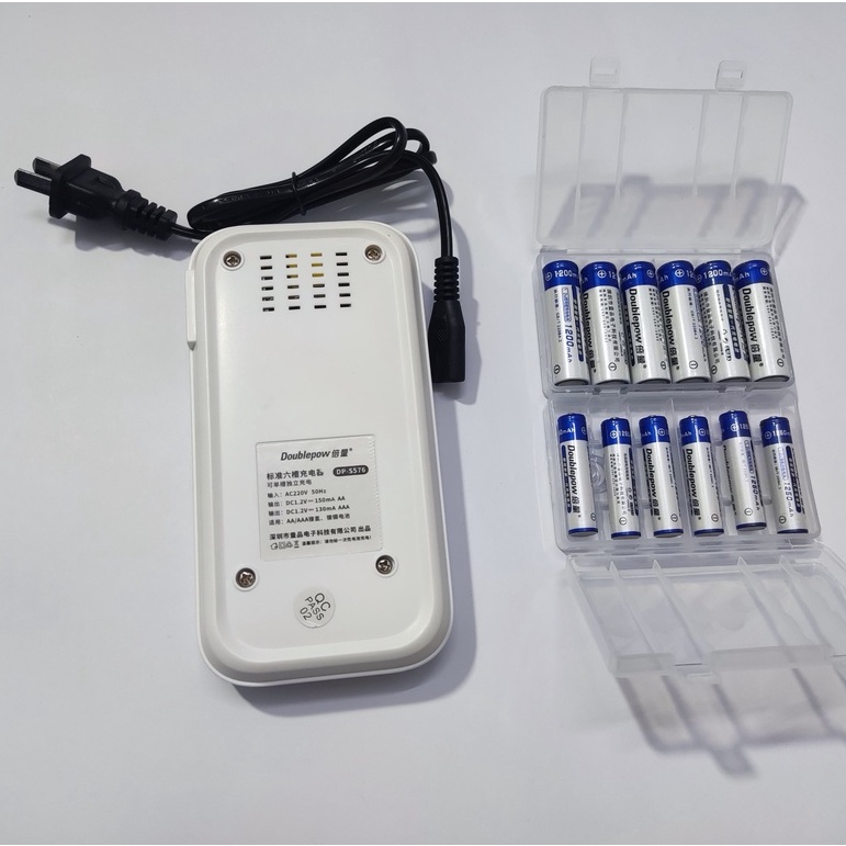 Sạc 6 Khe Kèm 12 Viên Pin Sạc