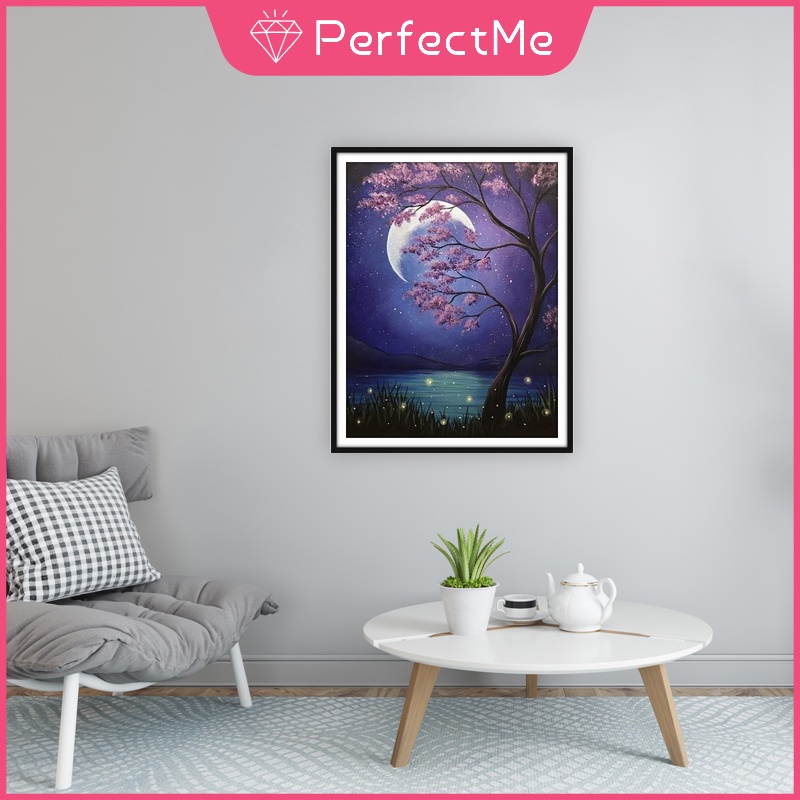 Bộ tranh đính đá 5D họa tiết bầu trời đêm tím độc đáo DIY