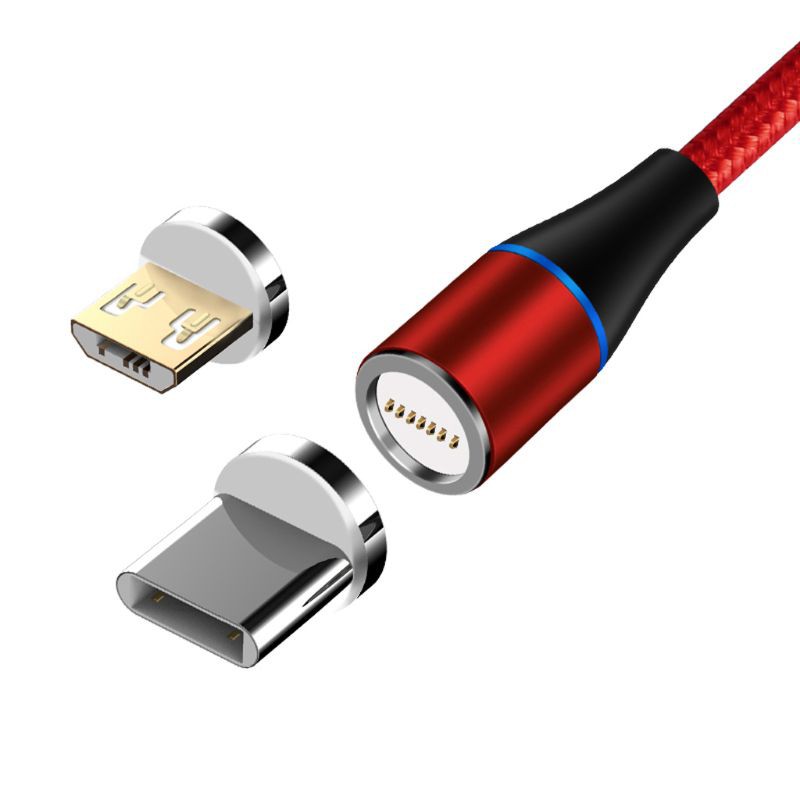 360 Rotation Round 3A Magnetic USB To Type C + Micro USB Male QC 3.0 Fast Charge Data Cable