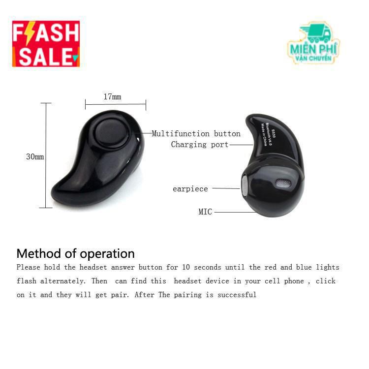 Tai nghe bluetooth S530 nhét tai V4.1 ear-pod siêu nhỏ có nghe nhạc