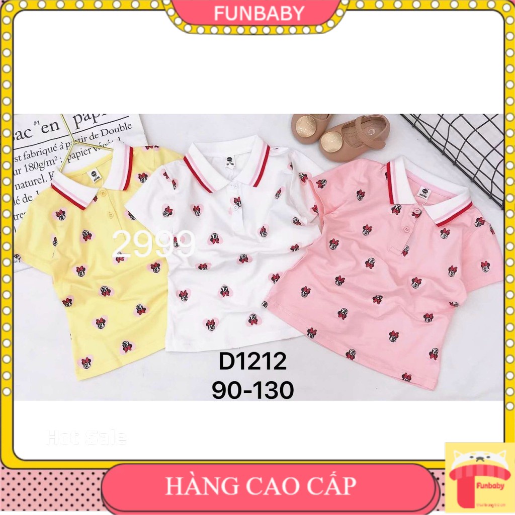 Áo cộc tay cổ trụ bé gái 1-6 tuổi hình Mickey, Áo phông cho bé vải da cá cao cấp thoáng mát khỏe khoắn thời trang