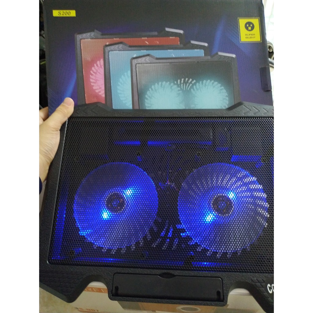 Đế Tản Nhiệt Quạt tản nhiệt Laptop Cooler S200 Pad 2 Quạt lớn, Đèn Led, Đế Nâng 17 Inch Trở Xuống