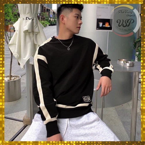sweater nam áo nỉ nam phối viền tay kiểu dáng hàn quốc, chất liệu nỉ siêu đẹp | BigBuy360 - bigbuy360.vn