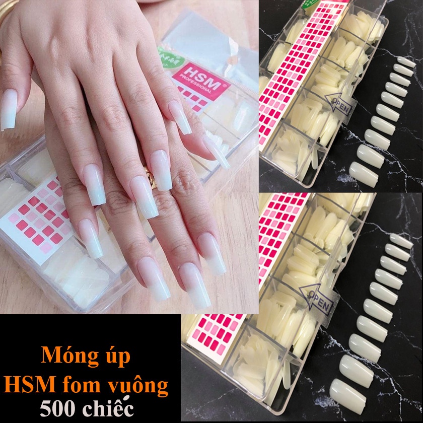 Móng úp HSM phom vuông 500 chiếc chăm sóc trang trí móng làm nail shop kho đá chân keo