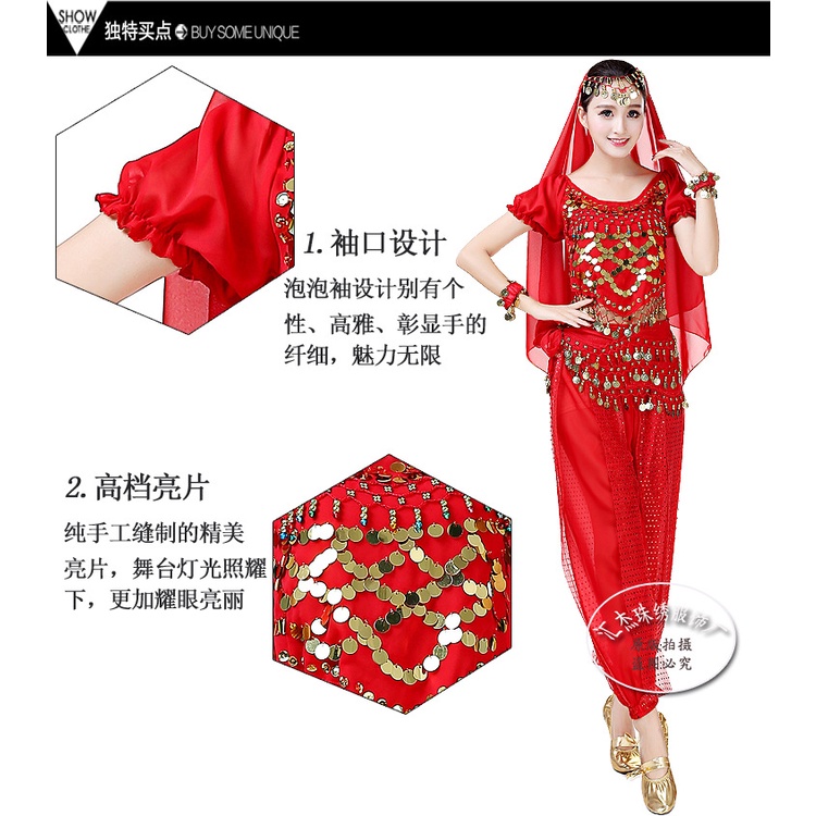 Trang phục múa bụng tay ngắn chất liệu Chiffon đính kim sa lấp lánh | BigBuy360 - bigbuy360.vn