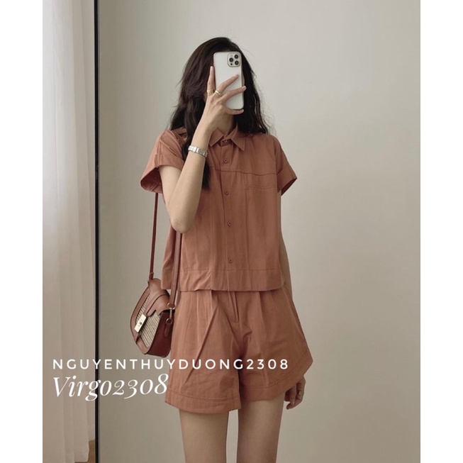 [Ảnh thật/Sẵn]Set áo croptop thô tay gập mix sooc siêu xinh