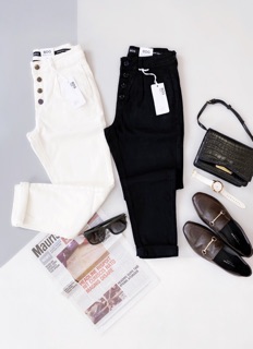 quần jeans đen  phối nút