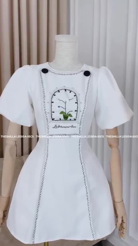 Váy thiết kế cao cấp màu trắng thêu hoa thủ công đính pha lê tay phồng [ Có video + Ảnh thật ] The Shilla - Legisa-55C5 | BigBuy360 - bigbuy360.vn