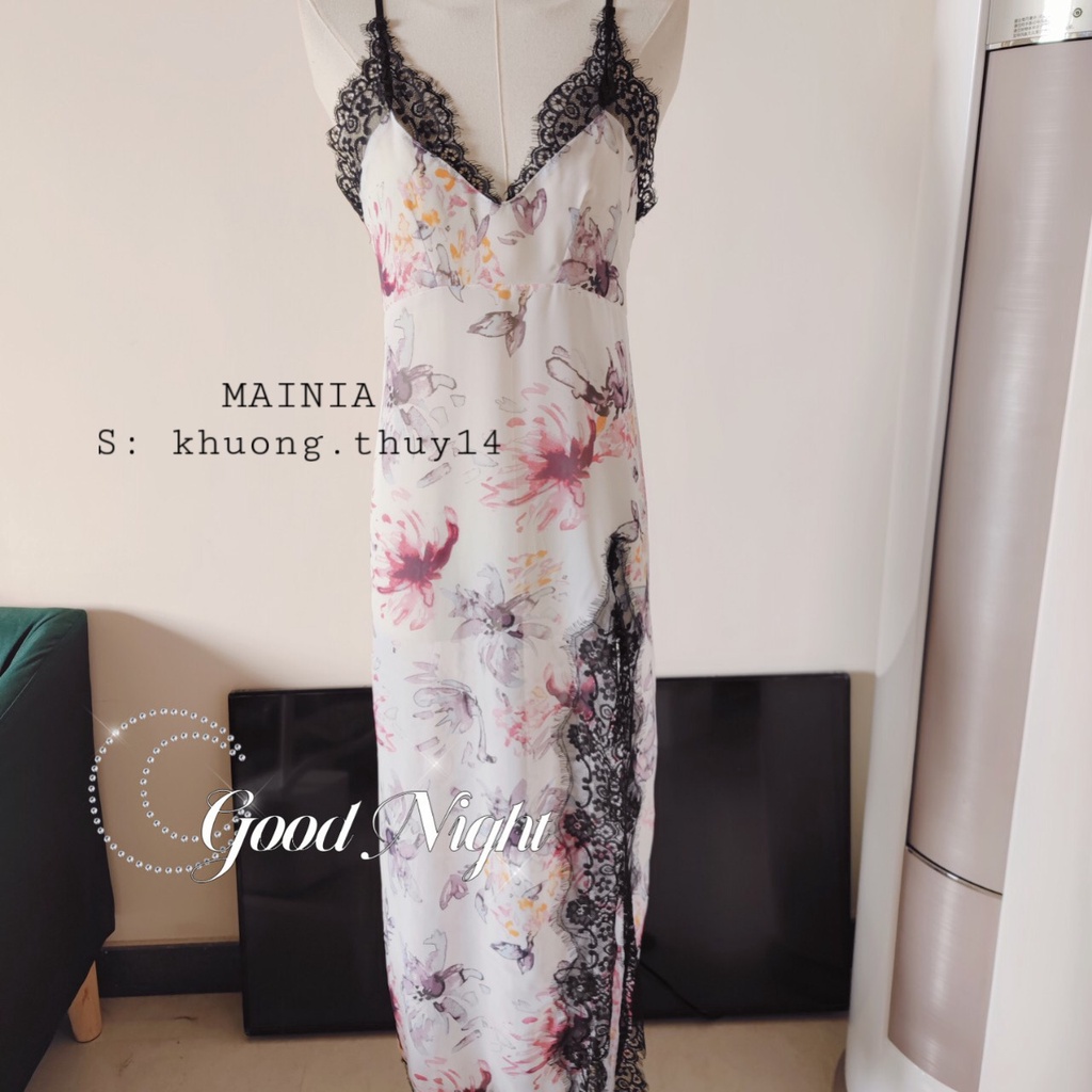 Đầm Ngủ Váy Ngủ Voan Hoa Hai Dây Phối Ren Xẻ Đùi Gợi Cảm Sexy Quyến Rũ Mainia Shop