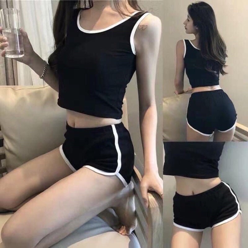 Set thể thao nữ croptop hai dây sát nách và lỗ