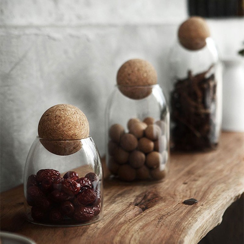 Hũ Thủy Tinh Trong Suốt Kèm Nắp Gỗ Đựng Trà / Cà Phê