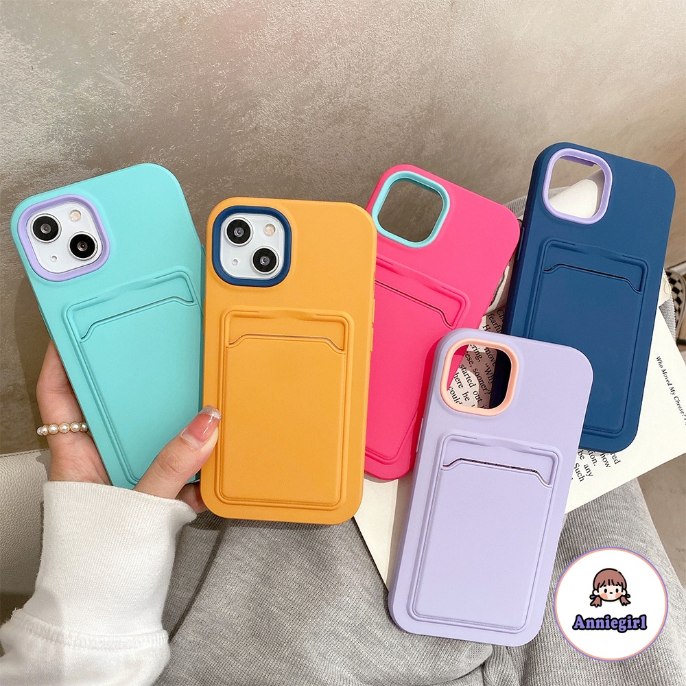 Ốp Điện Thoại Silicon Dẻo Có Ví Đựng Thẻ 3 Trong 1 Màu Sắc Ngọt Ngào Cho Phone 12 11 Pro Max X Xr 8 7 Plus