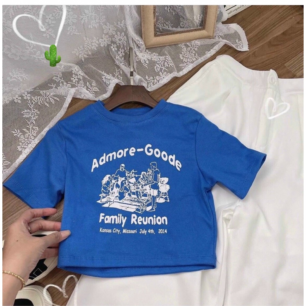 áo croptop in chữ ngực good xinh xanh coban mềm pc