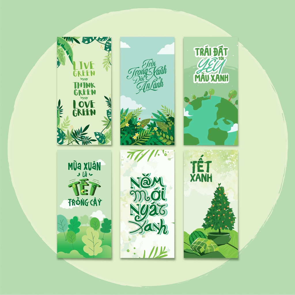 Combo 6 chiếc lì xì Xanh - Thông điệp bảo vệ môi trường