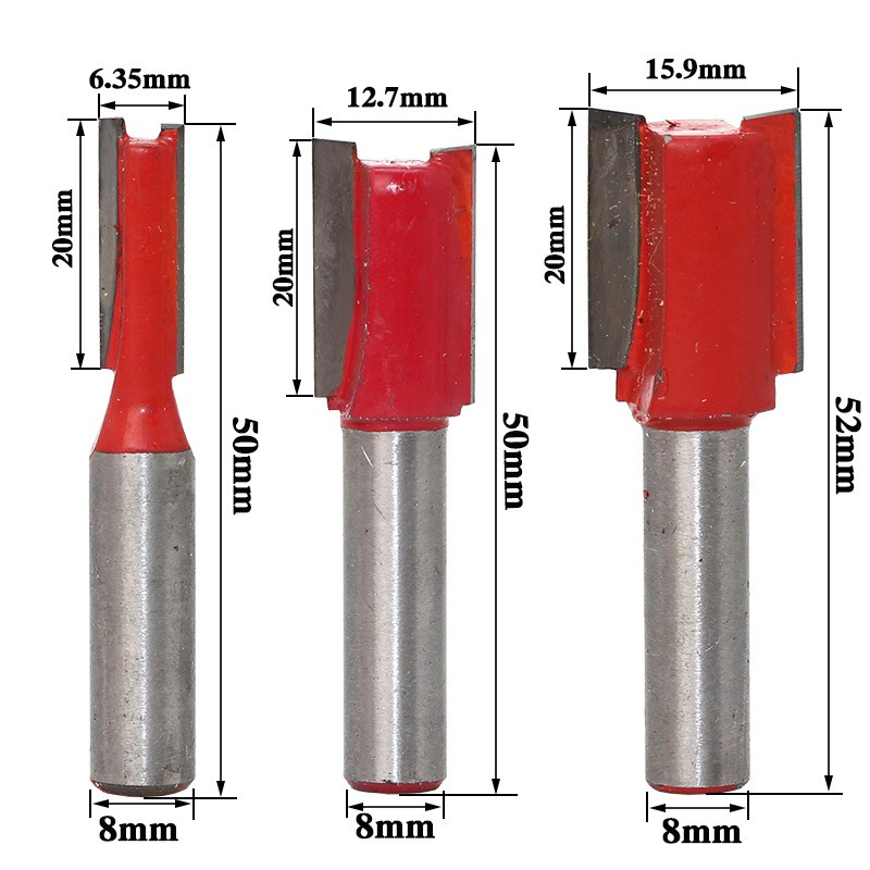 Bộ 12 dao phay chế biến gỗ cốt 8mm màu đỏ đựng hộp gỗ