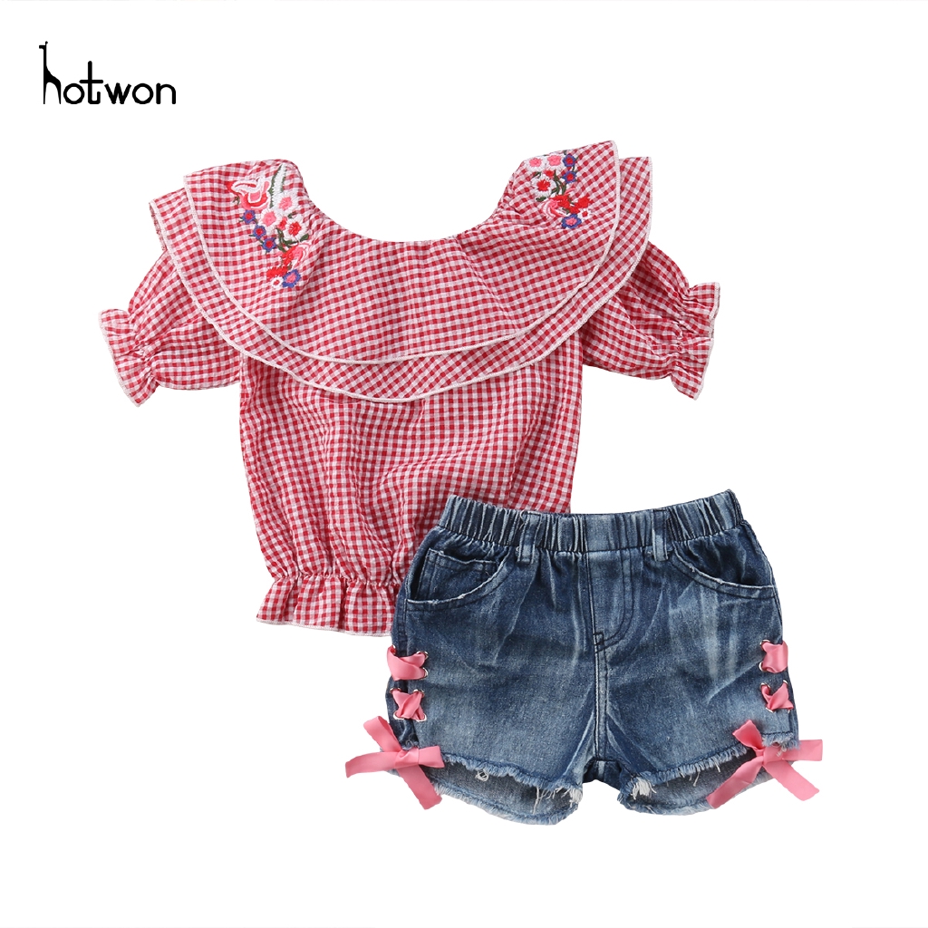 Set áo liền quần denim không tay + Quần short jeans dễ thương cho bé gái