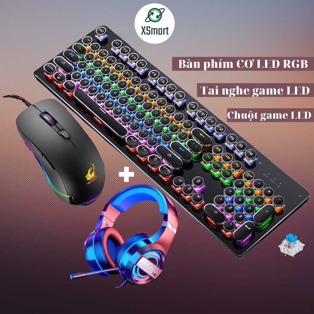 Bộ Bàn phím cơ và chuột kèm tai nghe headphone chụp tai cao cấp cho máy tính laptop pc kiểu dáng gaming T907+V6+Q9 7.1