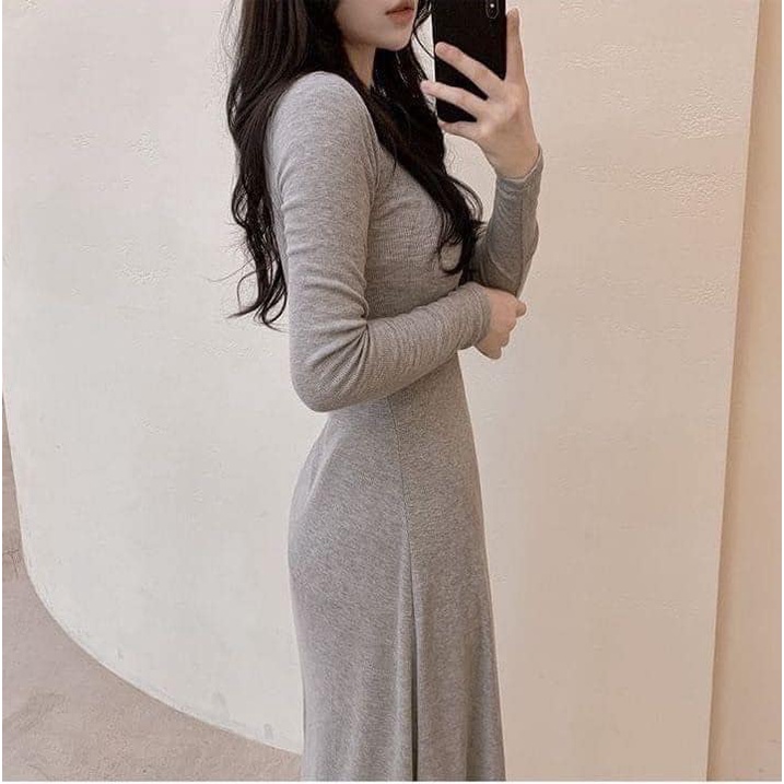 Váy nữ thu đông đầm body cúc sườn chất cotton zip mềm mịn hàng hot trend 2022