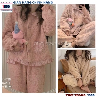 Bộ lông cừu túi kẻ nữ bánh Bèo siêu ấm, bộ mặc nhà ❤ đồ ngủ mùa đông giữ nhiệt tốt kute dễ thương -PHƯƠNG 1989
